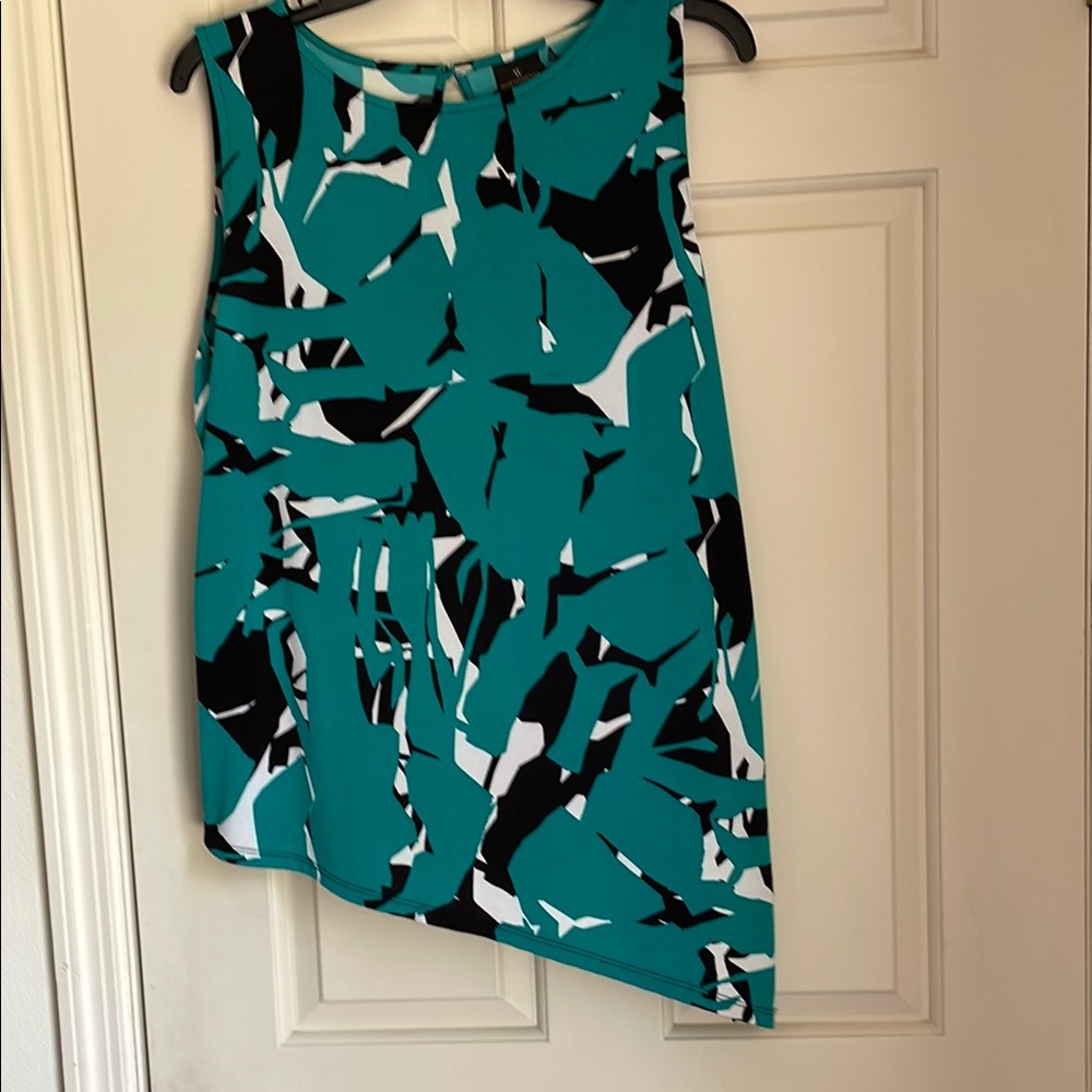 Worthington Teal and Black  Asymmetrical Sleeveless Top, Size Large